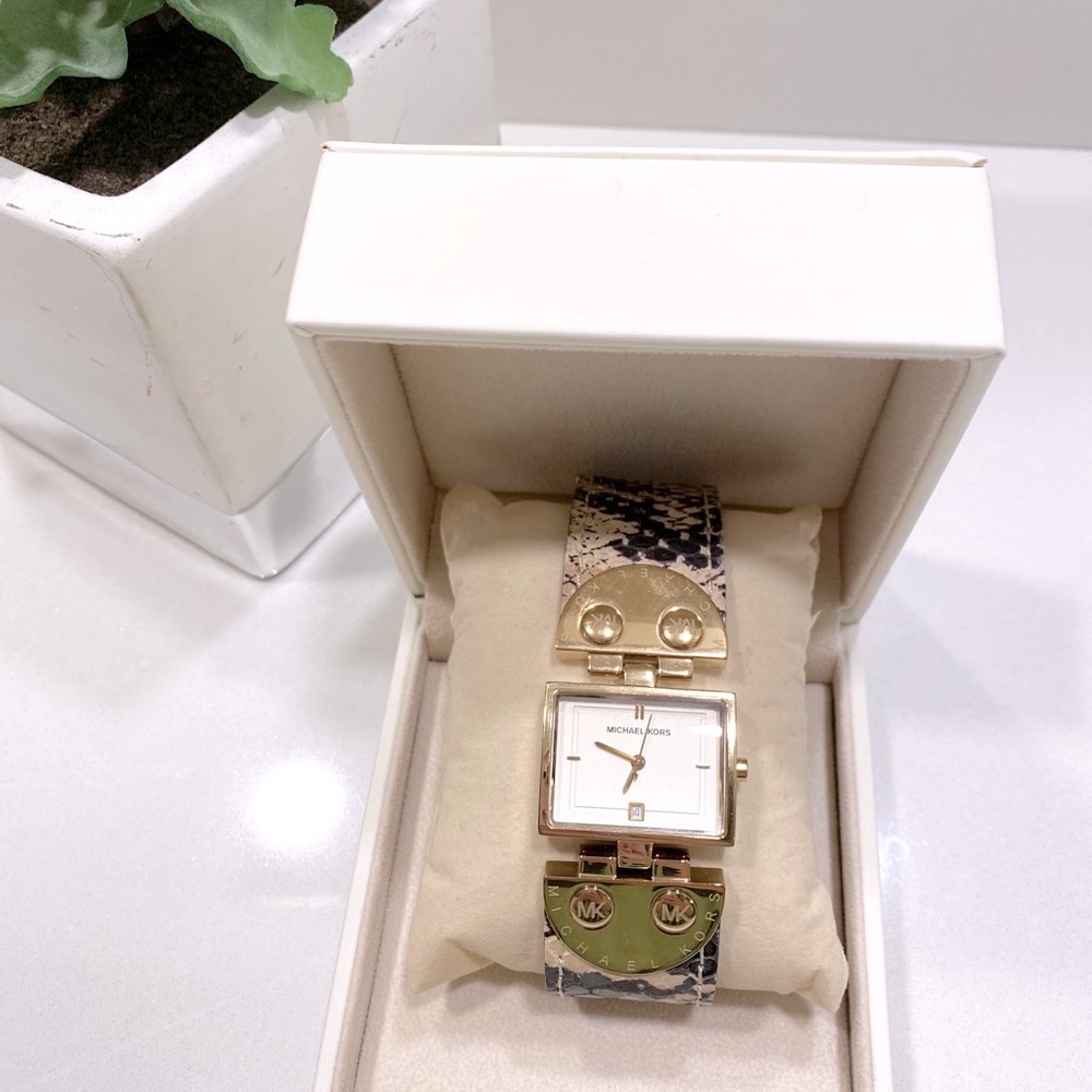 Michael Kors White Dial Brown Leather Gold Watch